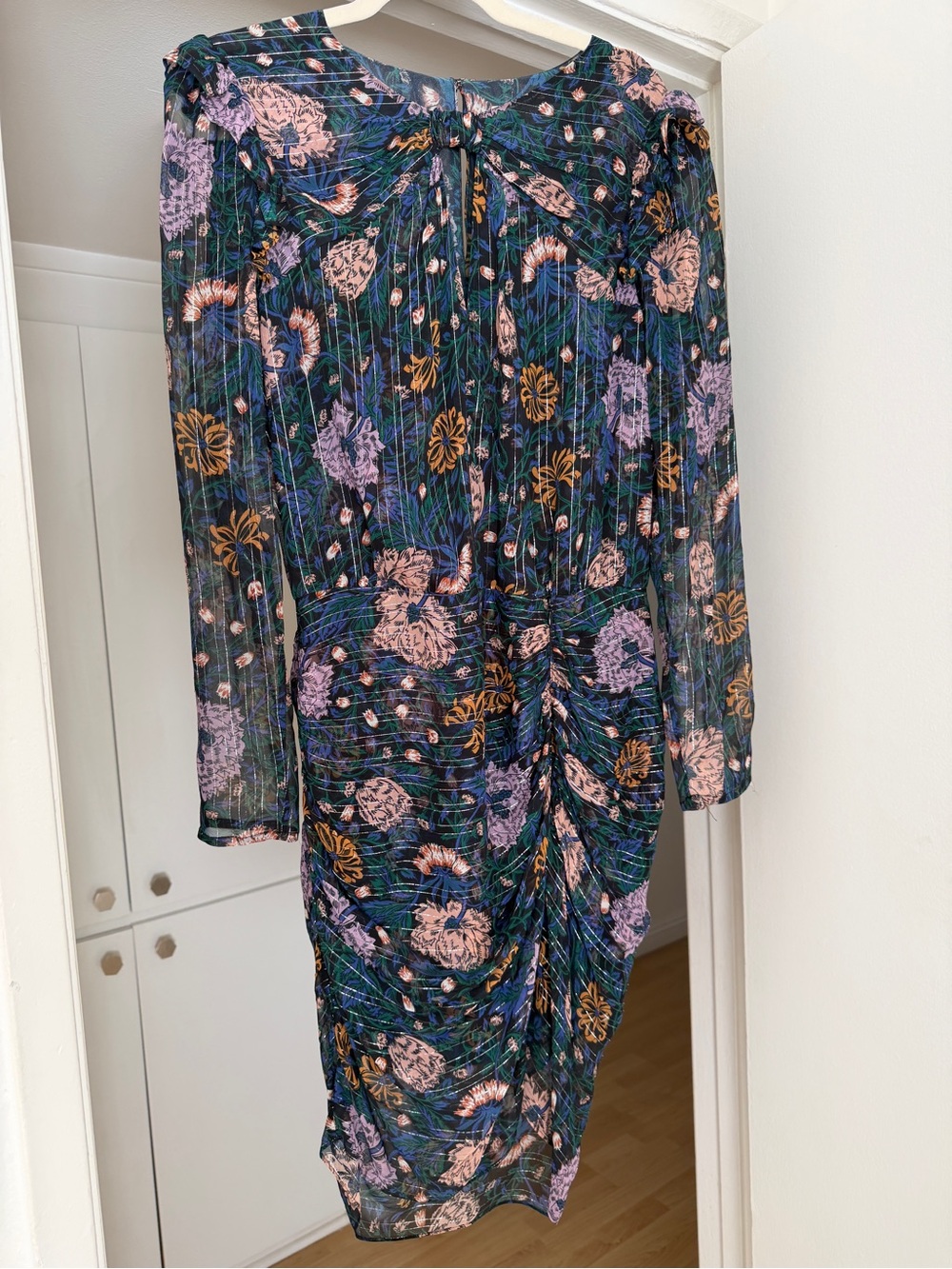 Veronica Beard Floral Pleated Mini Dress - Dark Green, Purple, Blush